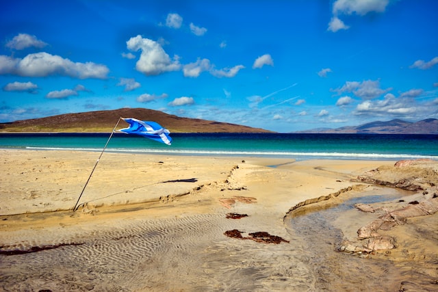 A Scottish Beach with Flag.  Symbolic of Indyref2?