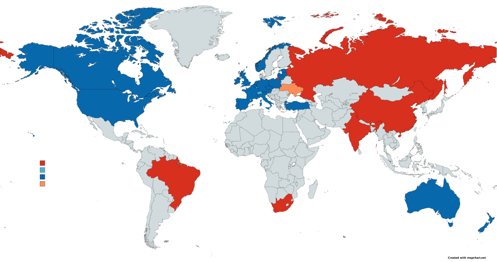 World Map with BRICS and WEF groups identified